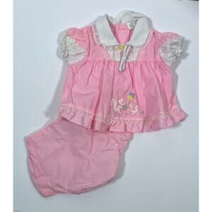 Vintage Cradle Togs pink lace dress and diaper cover 0/6mo. embroidered squirrel